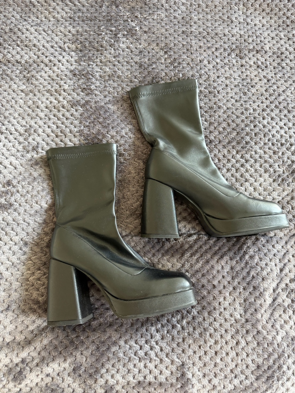 Black Platform Mid-Calf Heeled Sock Boots